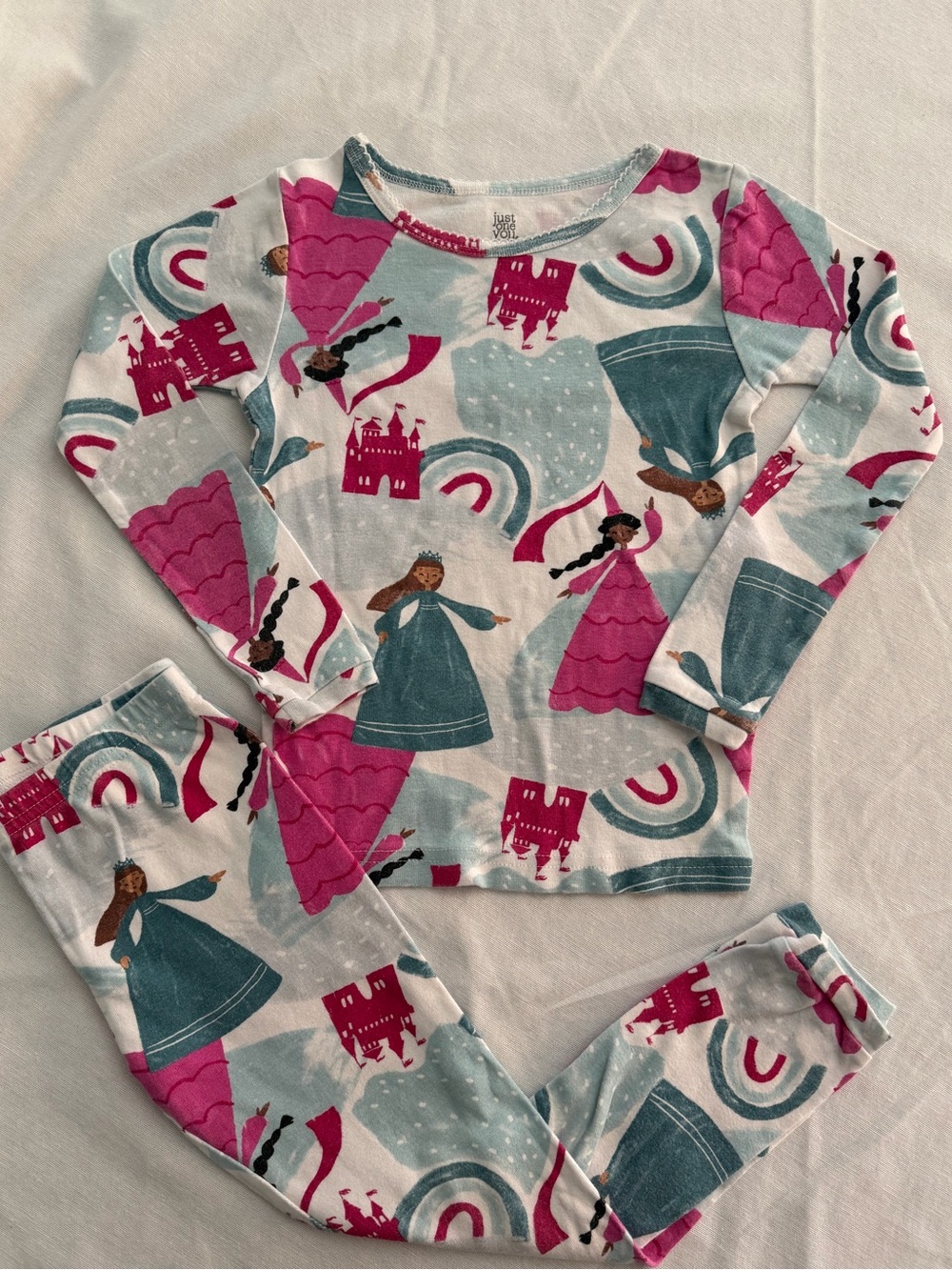Carter's Girls 4T Princess Castle Rainbow Pajama Long Sleeve Set in Pink & Teal